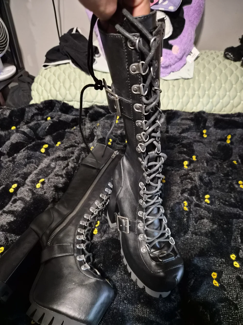 Dolls Kill Black Lace-Up Platform Heeled Boots